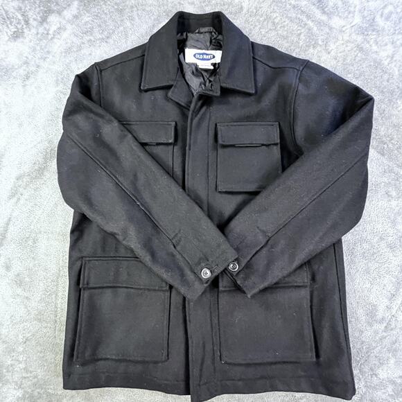 Old Navy Wool Blend Field Jacket Mens Medium Black Quilted Lined Chore Coat - Picture 2 of 11